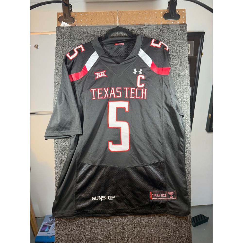 Under Armour Football Jersey Mens 50 Black Texas Tech Mahomes II #5 Captain